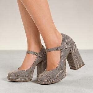 Steve Madden Nylo Plaid Platform Mary Jane Heels Brown Size 10 - New